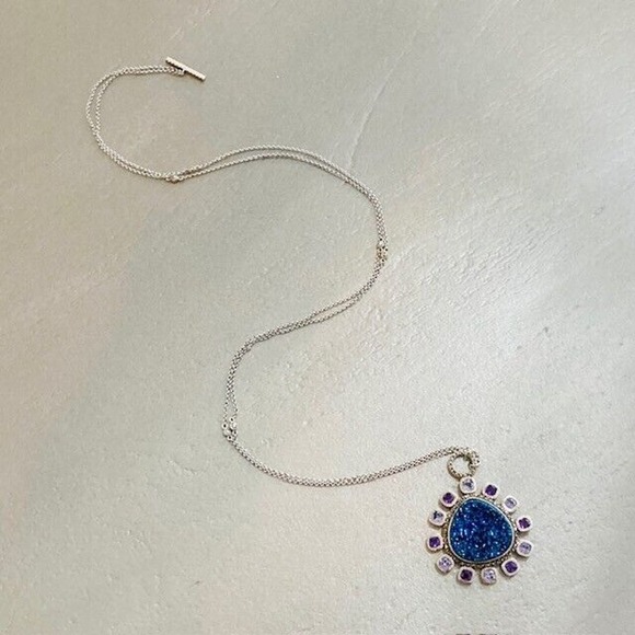 NWOT Judith Jack $450 Nova Convertible Druzy Pendant Sterling Silver Necklace - Picture 1 of 12